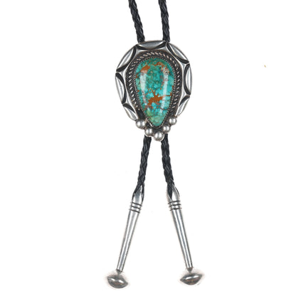 40" Orville Tsinnie Navajo Heavy silver bolo tie with high grade turquoise