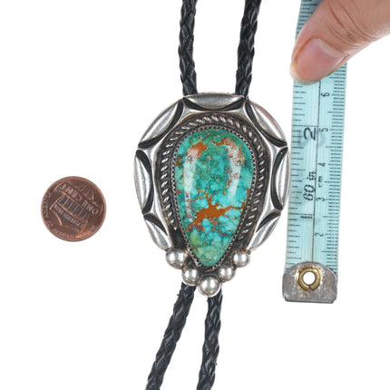 40" Orville Tsinnie Navajo Heavy silver bolo tie with high grade turquoise