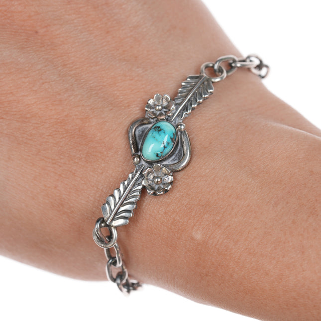 6.75" FG Vintage Navajo silver link bracelet with turquoise