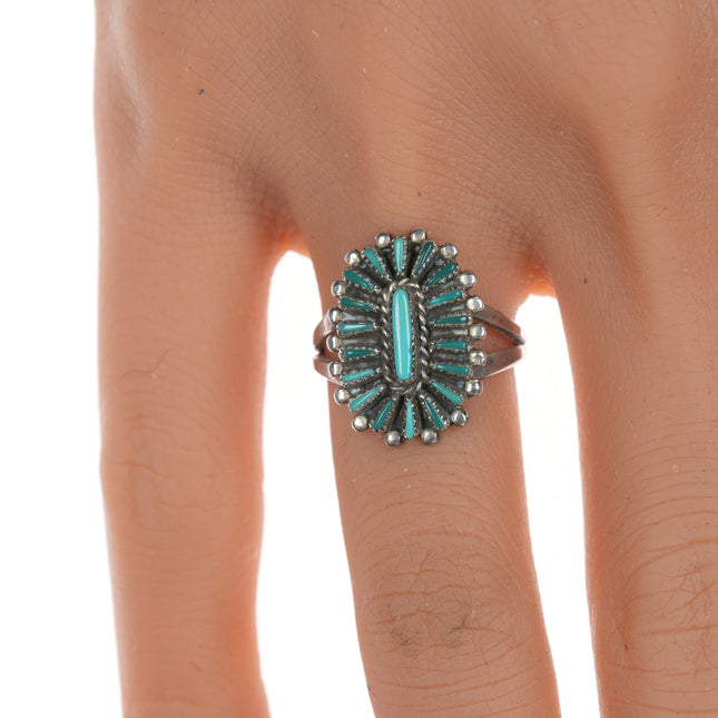 sz6 Vintage Zuni Needlepoint turquoise silver ring