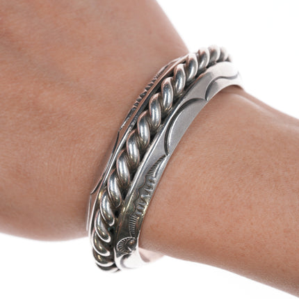 6" Orville Tsinnie (1943-2017) Navajo hand stamped twisted wire silver cuff bracelet