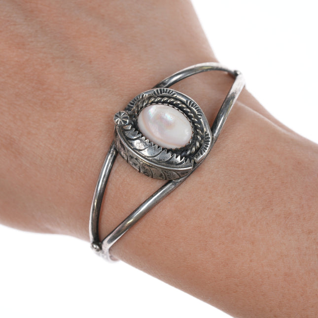 6" Vintage Navajo pink mother of pearl silver cuff bracelet