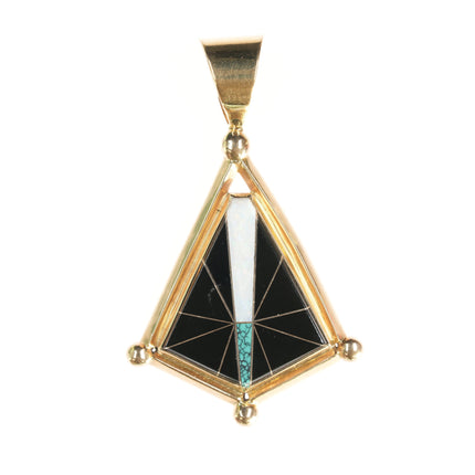 Large Naveek Navajo/greek 14k, Opal, turquoise, and black Jade penant