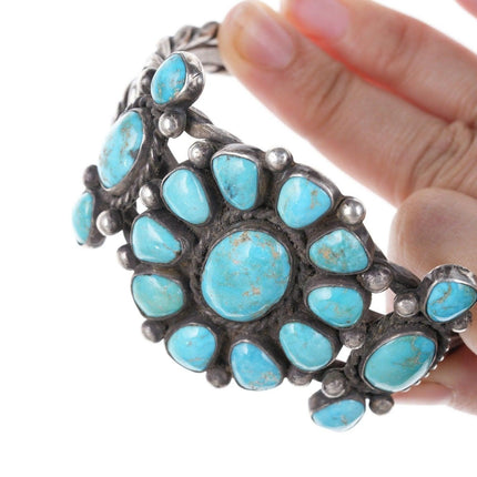 7.5" 30's-40's Navajo Silver Turquoise cluster bracelet 4