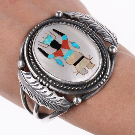 6.5" Zuni Multi-stone inlay in shell silver bracelet