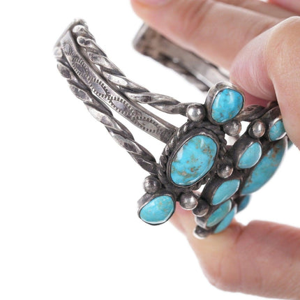 7.5" 30's-40's Navajo Silver Turquoise cluster bracelet 4