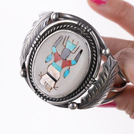 6.5" Zuni Multi-stone inlay in shell silver bracelet