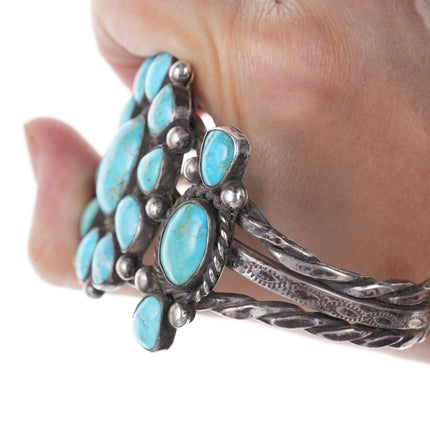 7.5" 30's-40's Navajo Silver Turquoise cluster bracelet 4