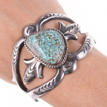 6.5" Vintage Navajo Tufa cast silver bracelet with turquoise