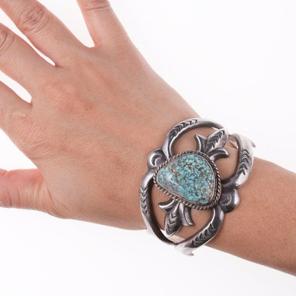 6.5" Vintage Navajo Tufa cast silver bracelet with turquoise