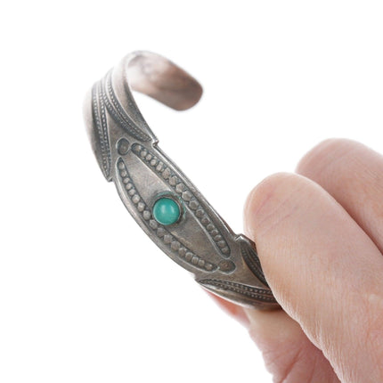 6.75" c1920's Navajo Stamped Ingot silver and turquoise bracelet