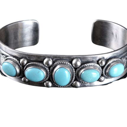 Bobby Johnson Navajo Native American Sterling and Carico lake turquoise cuff bra