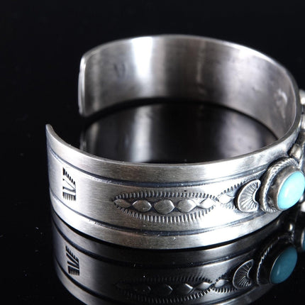 Bobby Johnson Navajo Native American Sterling and Carico lake turquoise cuff bra