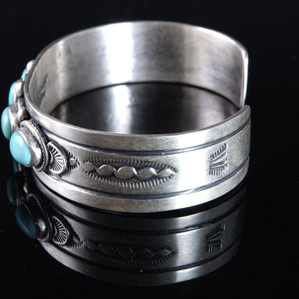 Bobby Johnson Navajo Native American Sterling and Carico lake turquoise cuff bra