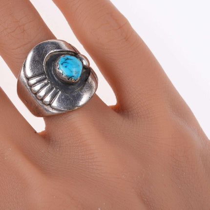 sz 8,5 Vintage Southwestern Modernist Ring aus Sterlingsilber und Türkis