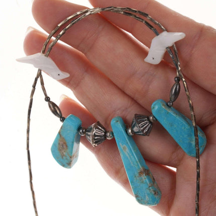 Vintage Zuni Native American Sterling turquoise and shell necklace.