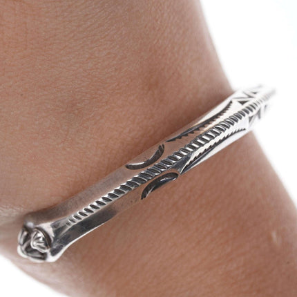 Kee Nataani Navajo Hand stamped sterling cuff bracelet