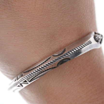 Kee Nataani Navajo Hand stamped sterling cuff bracelet