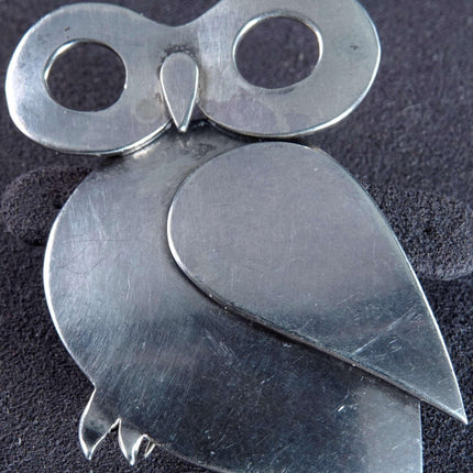 Mid Century Sterling Cat and Owl Brooch Signed