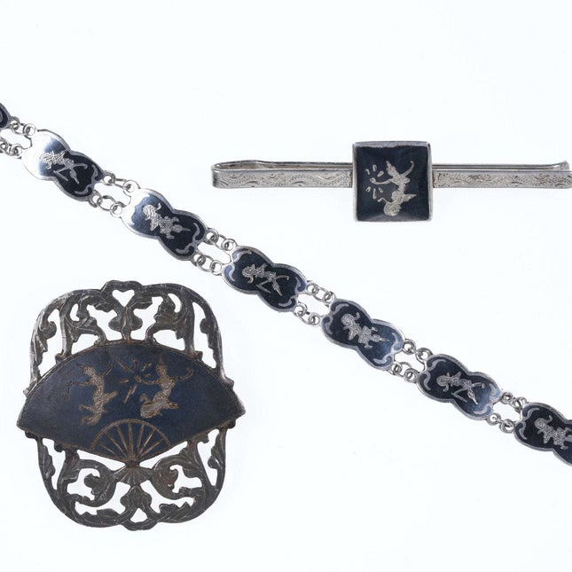 Vintage Siam Sterling Armbandnadel und Krawattenklammer