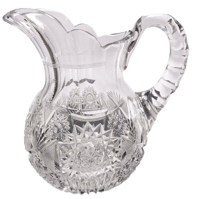 c1900 American Brilliant Period Cut Glass Bulbous Pitcher 7.5"