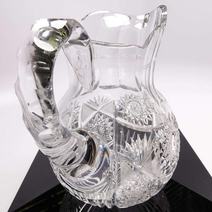 c1900 American Brilliant Period Cut Glass Bulbous Pitcher 7.5"