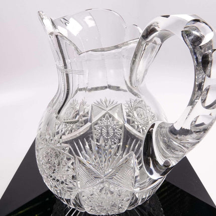 c1900 American Brilliant Period Cut Glass Bulbous Pitcher 7.5"