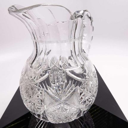 c1900 American Brilliant Period Cut Glass Bulbous Pitcher 7.5"