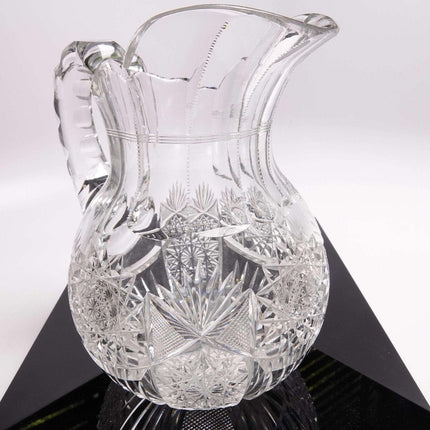 c1900 American Brilliant Period Cut Glass Bulbous Pitcher 7.5"