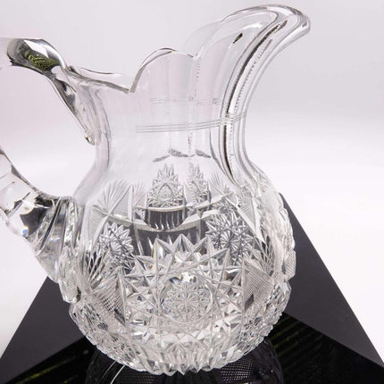 c1900 American Brilliant Period Cut Glass Bulbous Pitcher 7.5"