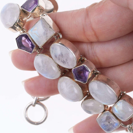 复古纯银月光石和紫水晶手链