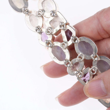 复古纯银月光石和紫水晶手链