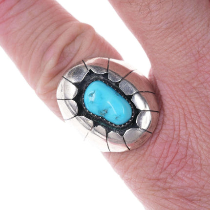 sz12 Vintage Navajo Sterling and turquoise shadowbox ring