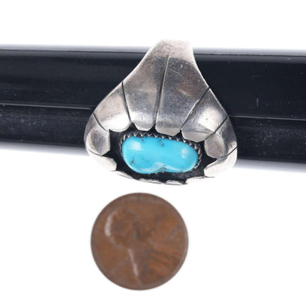 sz12 Vintage Navajo Sterling and turquoise shadowbox ring