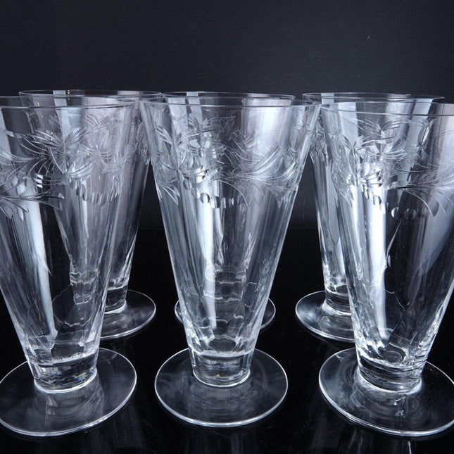 6 Hawkes Louise Etched Crystal Iced Tea Tumblers