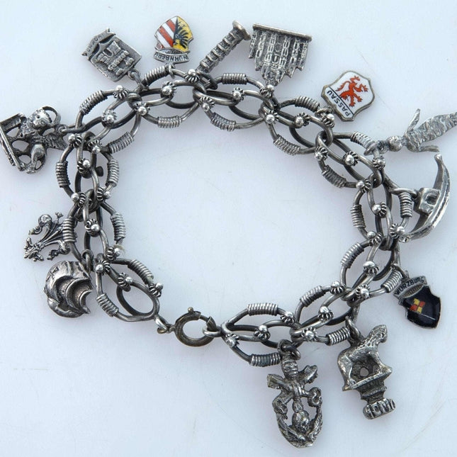 Vintage 835 Silver Charm bracelet with Souvenir charms