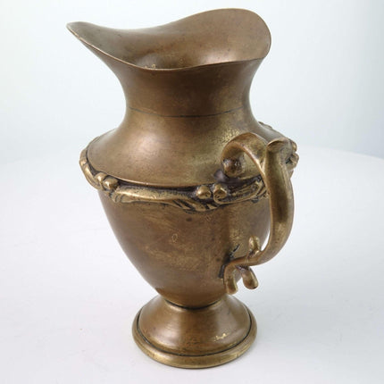 c1940 Heavy Mexican Brass Cream Pitcher Hencho En Mexico Eagle Head Mark