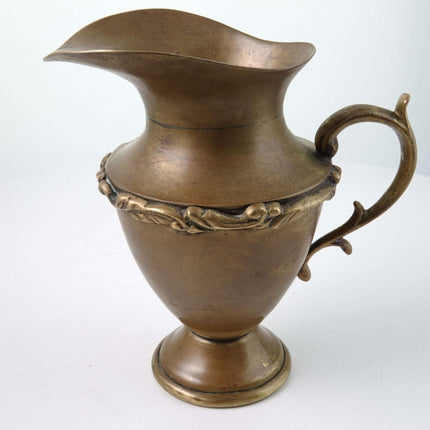 c1940 Heavy Mexican Brass Cream Pitcher Hencho En Mexico Eagle Head Mark