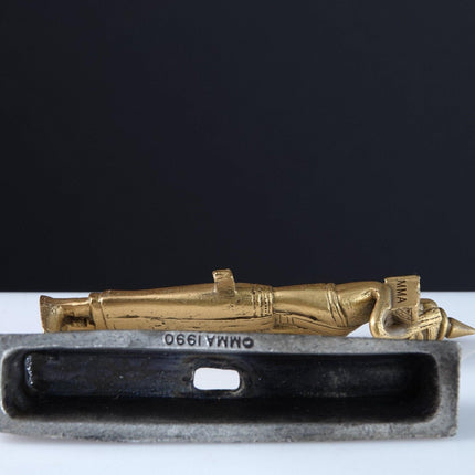 1990 MMA Miniature Gold Gilt Pewter Reclining Buddha