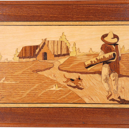 c1930's Jesus Salmon Art Deco Mexican Marquetry wood plaque