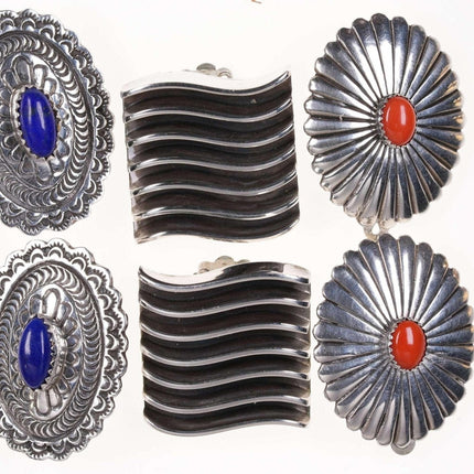 Vintage Navajo/Zuni Sterling Clip On Earring Lot 3 pairs