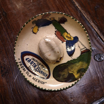 c1940 Tlaquepaque Mexican Folk Pottery Carta Blanca Beer Advertising Ashtray Som
