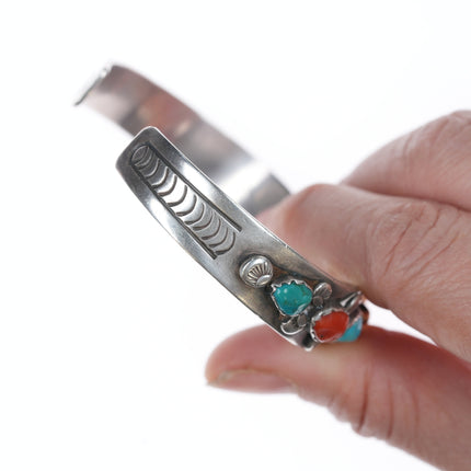 7" c1950's Women's Zuni Sterling coral, and turquoise watch cuff bracelet