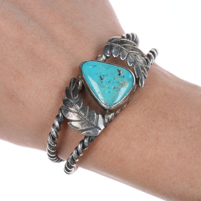 6" Vintage Navajo Twisted silver wire turquoise cuff bracelet