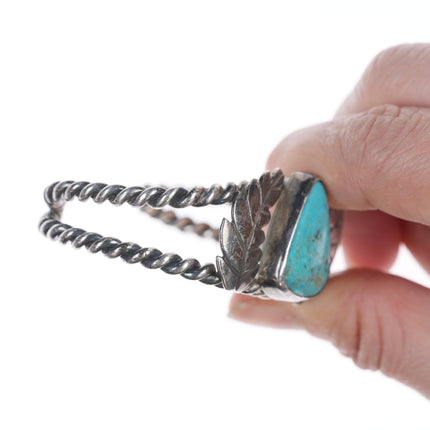 6" Vintage Navajo Twisted silver wire turquoise cuff bracelet