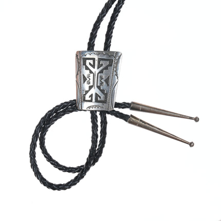 Vintage Navajo Sterling Bolo Tie with Overlay and stamped design