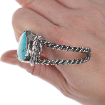 6" Vintage Navajo Twisted silver wire turquoise cuff bracelet