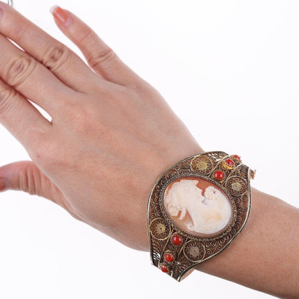 7,5" antikes filigranes Cameo-Armband aus vergoldetem 800er-Silber mit Koralle