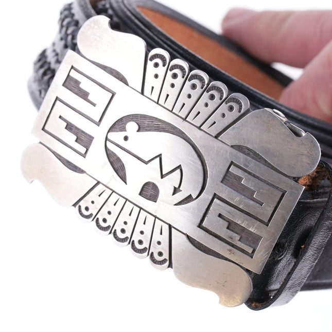 36" Vintage Native American sterling silver heartline bear belt buckle