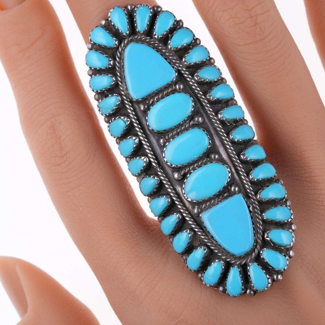 Huge vintage sz9.5 Zuni Sleeping beauty turquoise sterling cluster ring